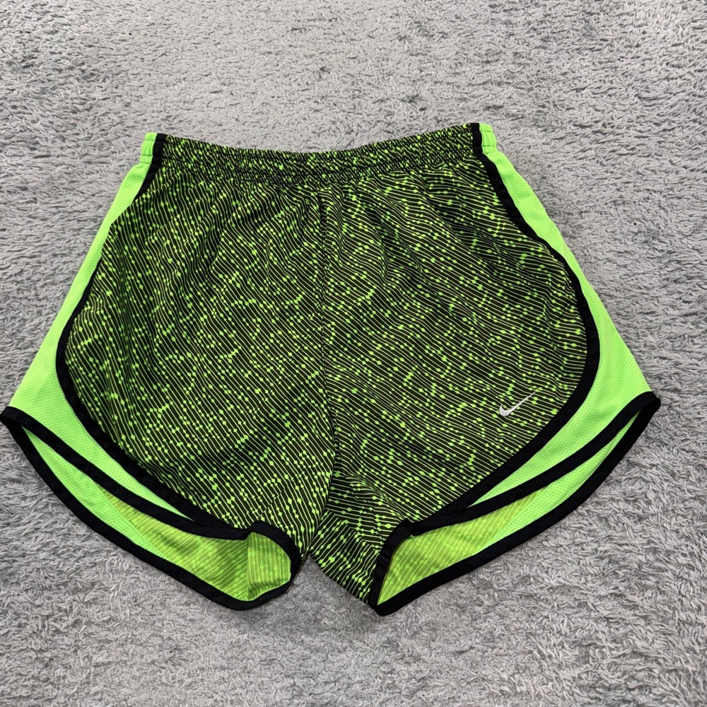 Nike Dri-FIT Tempo Running Shorts Womens Small Lime Green Black Wave Activewear